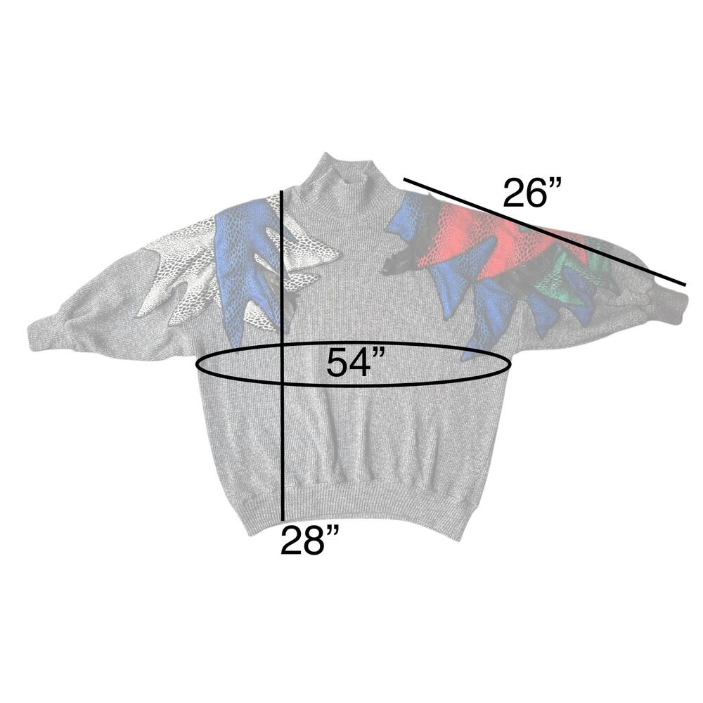 Vintage Mermini Patchwork Appliqué Split Collar Sweater One Size (S-XL), Gray - Picture 13 of 13